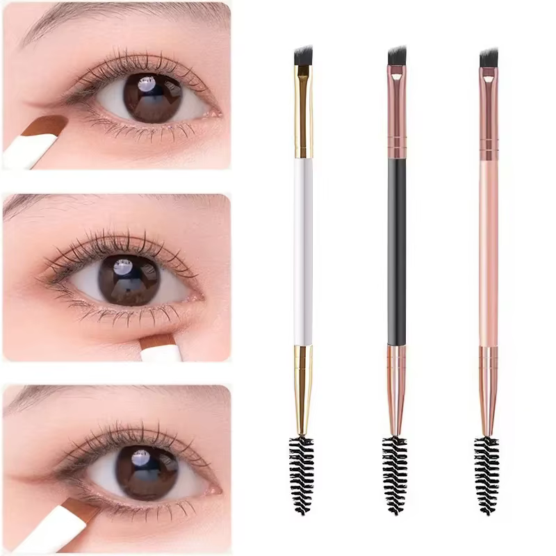 Double Headed Eyebrow Brush Spiral Angled Makeup Brush Eyelash Brush Wooden Handle Single Pack Convenient To Carry Beauty