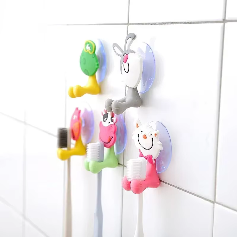 Wall-mounted Suction Cup Toothbrush Stand Rack Suction Hooks Bathroom Lovely Cartoon Children Toothbrush Stand Toothbrush Manor, 1PC