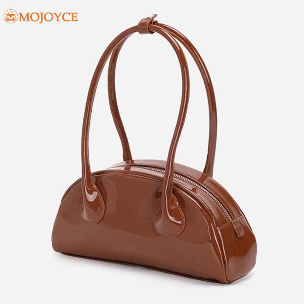 Fashion Half Round Designer Handbag Patent Leather Luxury Small Shoulder Bag 2023 Women High Grade Commuting Retro Underarm Bags