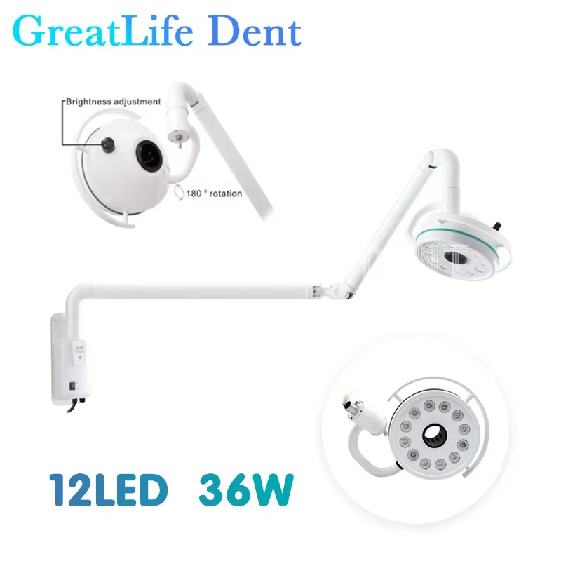 GreatLife Dent Wall-Mounted 36w 12Leds Lamp Dental Oral Light For Dentistry Clinic Operation Shadowless Surgical Lamp