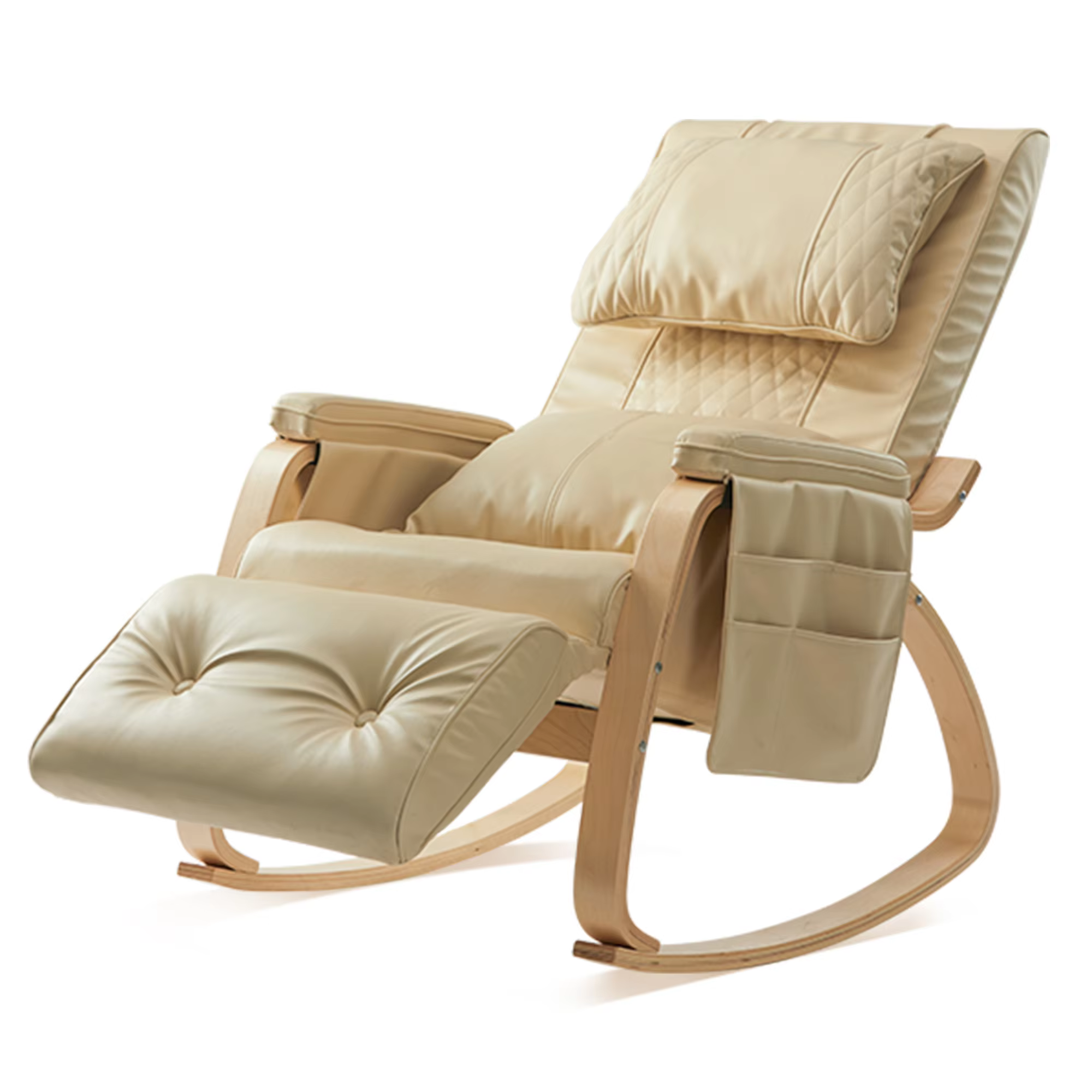 Leather Electric Rocking Multifunctional Sleeping Massage Chair with Heat & VibrLation Function,Side Pockets,Suitable for Office