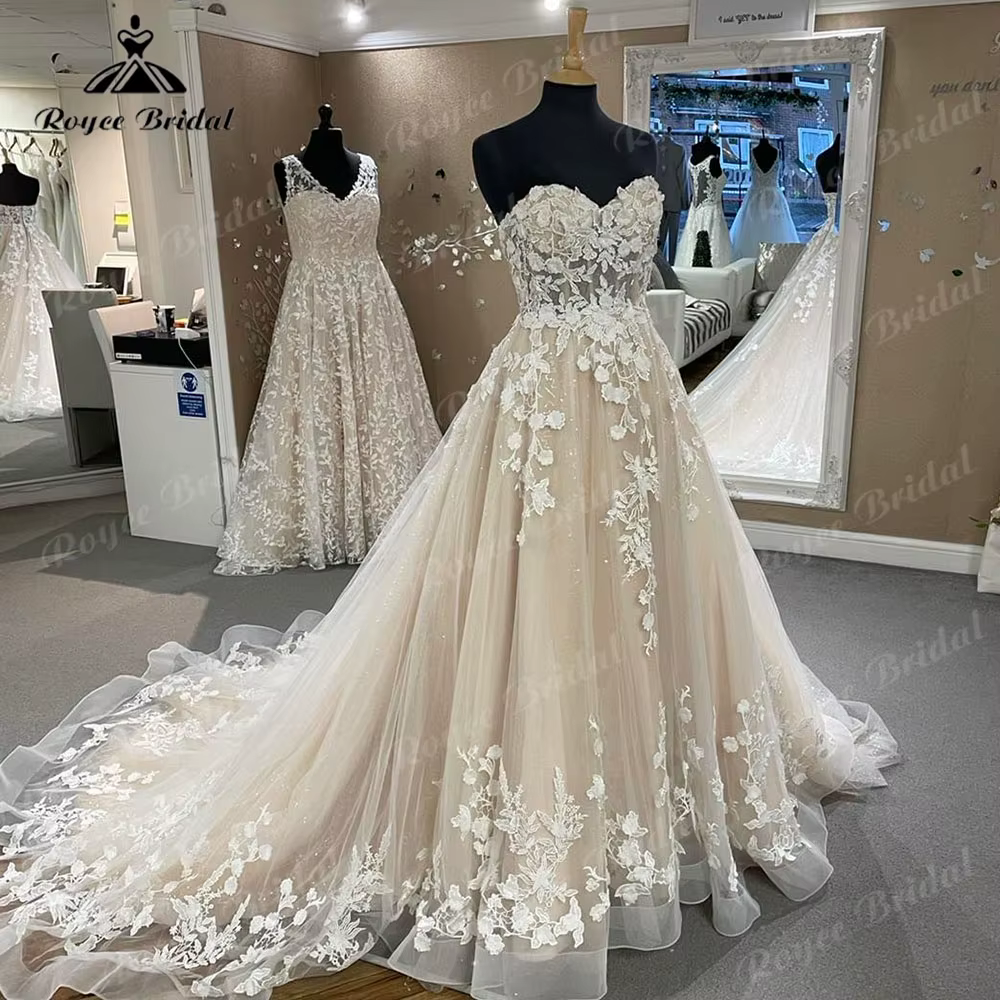 Luxury Off Shoulder Lace Princess Women Sweetheart Wedding Dress Women 2025 Champagne Bridal Gown vestidos para boda Customized 