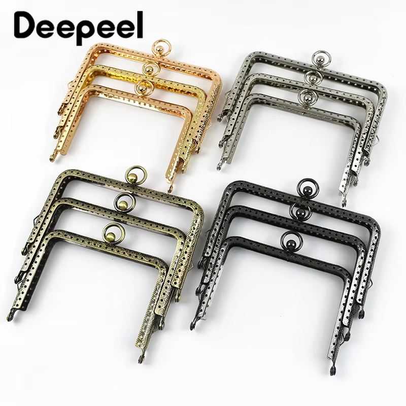 Deepeel 11/12/13cm Embossed Metal Bag Handles Square Purse Frame Kiss Clasp Sewing Brackets DIY Handmade Bags Accessories,2/5Pcs