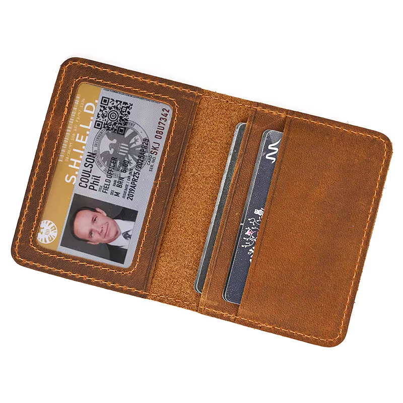 Retro Simplicity Cardbag Mens Credit Card Holder Handmade Short Ultra Thin Slim Portable Crazy Horse Leather ID Cover Pouch