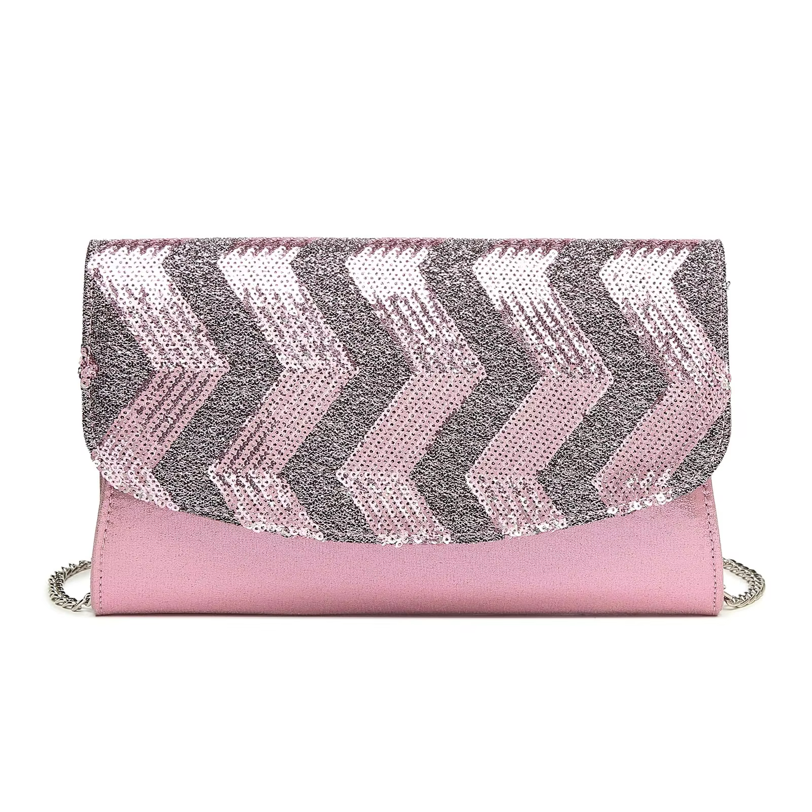 Miss Lulu Women's Evening Clutch: Ladies Purse Handbag with Detachable Chain Strap, Perfect for Weddings and Parties (Pink)