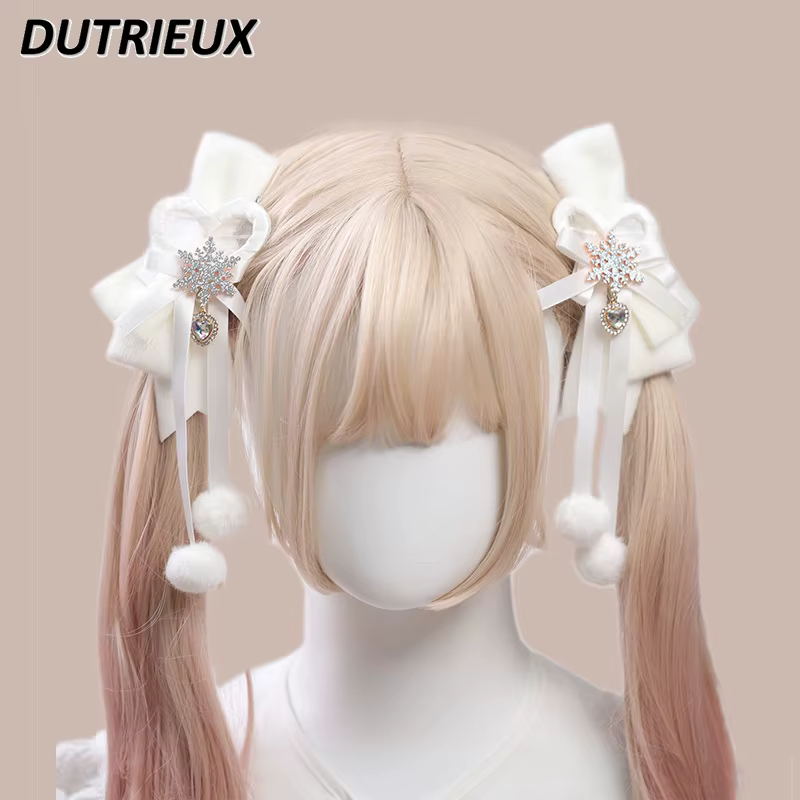 Original Autumn Winter A Pair of Hairclips Gentle Cute Fur Ball Headwear Bow Girl Hair Clip Barrettes Female Sweet Accessoires