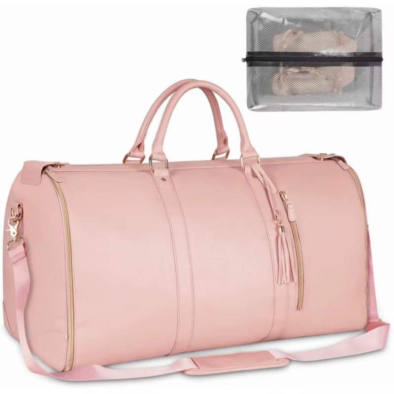 New style ear pocket suit bag 2-in-1 Waterproof PU Leather Garment Duffel Bag Convertible Suit Travel Bags with Shoe Compartment