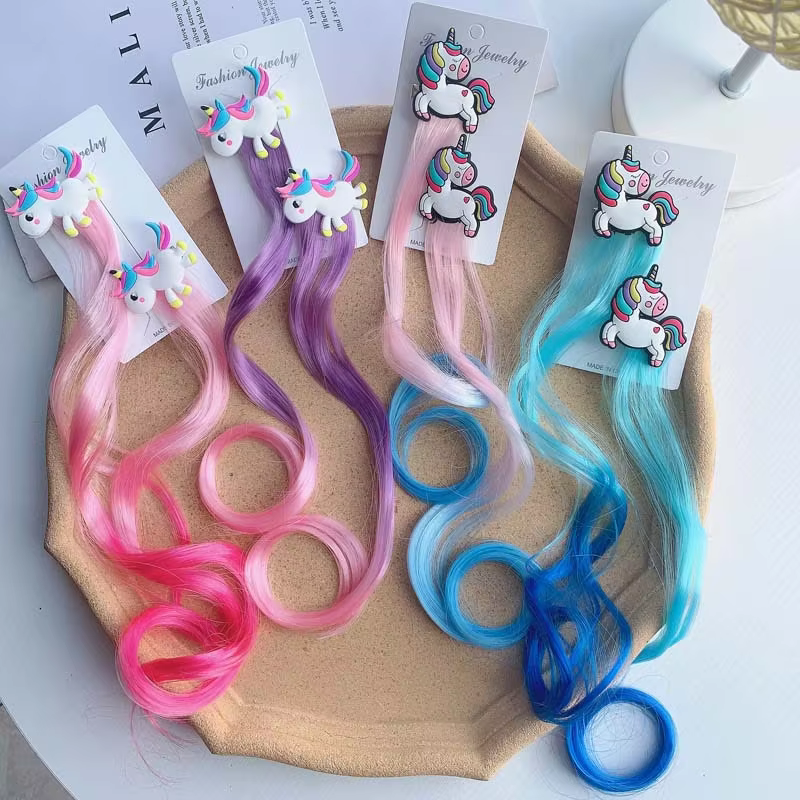 1pc Children Unicorn Fake Hair Twist Braid Headdress Hair Clips Colorful Hairpins Hair Accessories Kids Girls Hairclip Barrettes