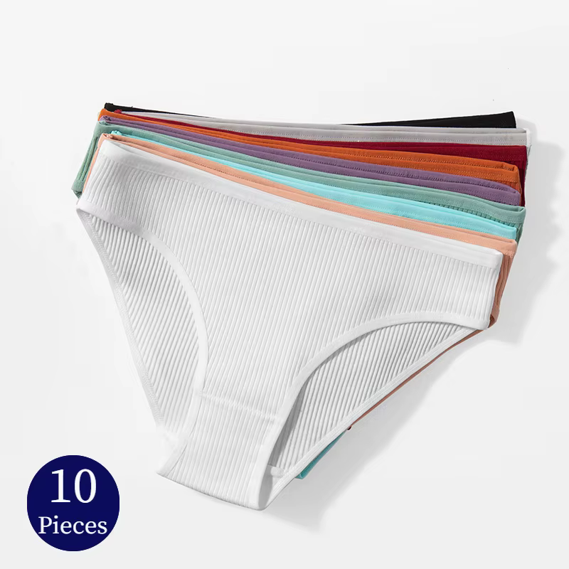 BZEL 10PCS Women's Panties Set Female Underwear Woman Cotton Briefs Breathable Comfortable Lingerie Fashion Simple Striped Panty