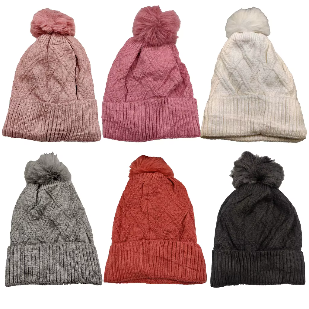 6 Pieces Kit Lined Wool Lined Cold Protection With Pompom Plush Winter Adult Female Lovely