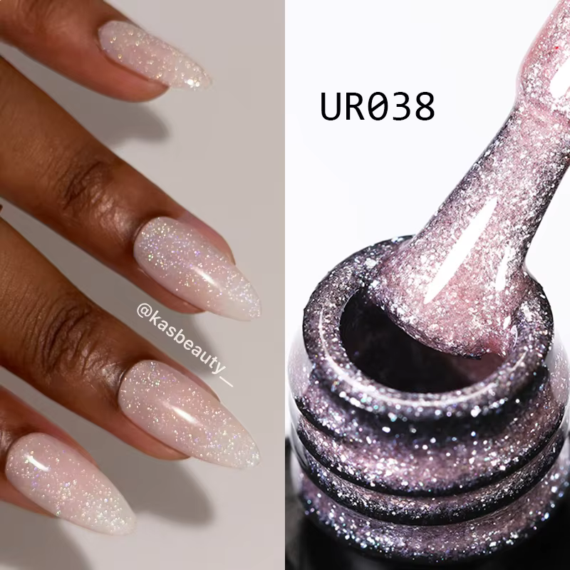 UR SUGAR 7.5ML Cherry Pink Powder Shiny Color Gel Nail Polish Sparking Manicure Nail Gel Semi-permanent Varnish UV LED Gel