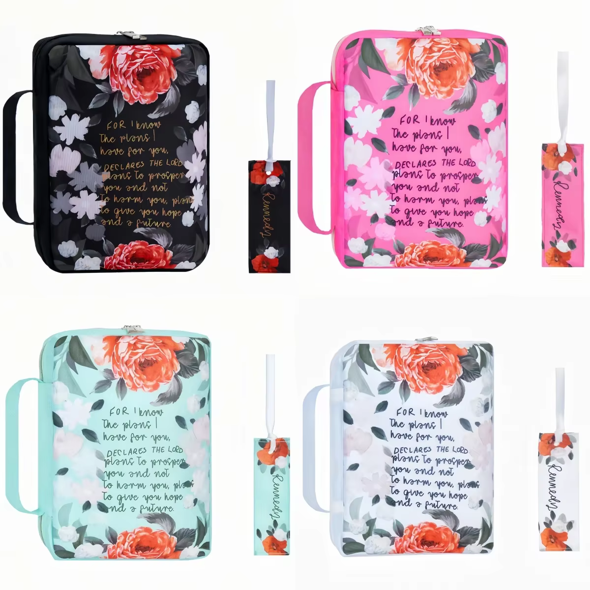 Bible Cover, Bible Cover Women's Bible Bag with Bookmarks Portable Bible Carrying Case for Girls as a Catholic Christian Gift, L