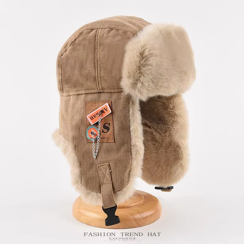 Bomber Hat Men Women Thick Warm  Fur Hat Fashion Male Female Winter Hat Black Grey Earflap Ski Russian Cap