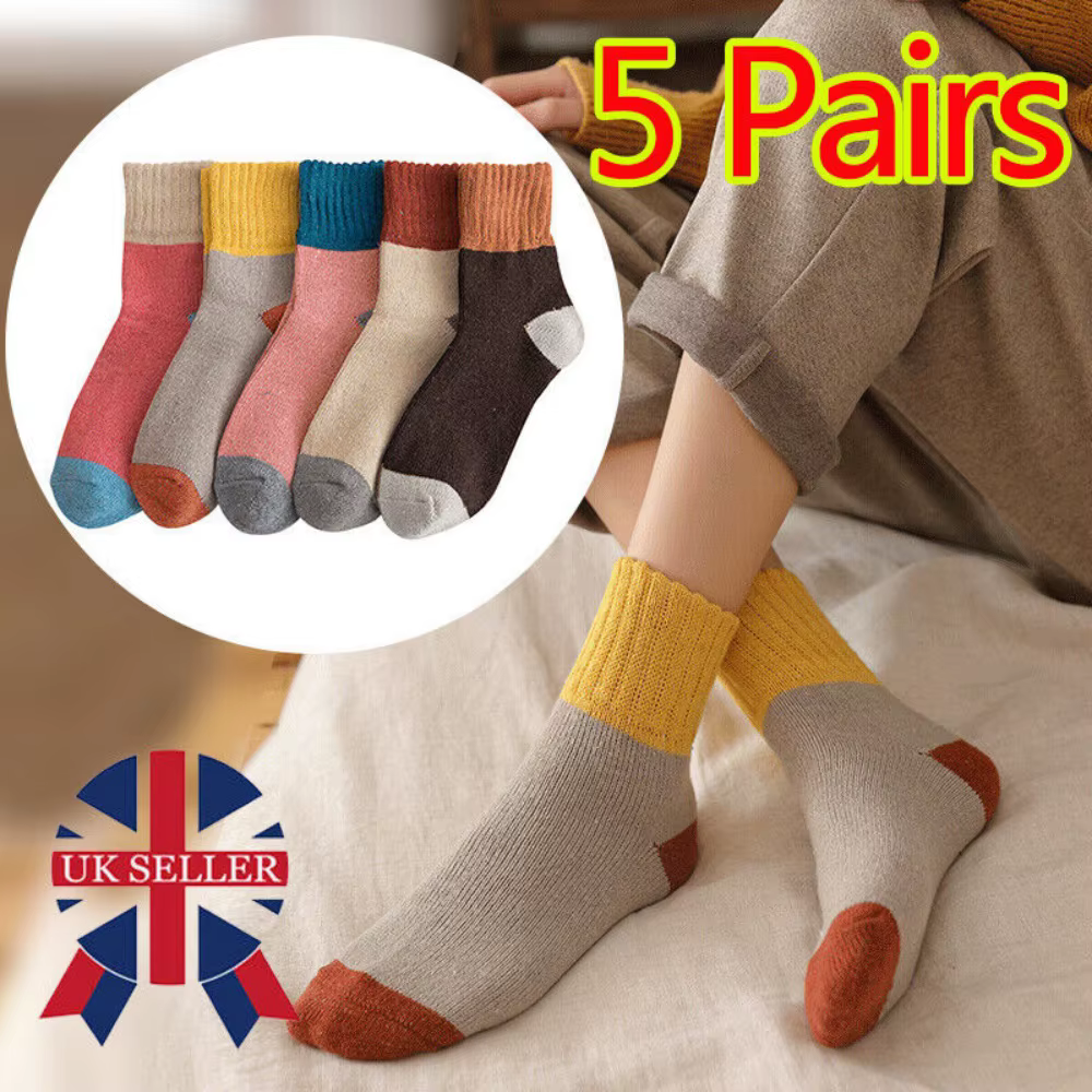 5 Pairs Womens Thick Socks Wool Thermal Warm Knitting Nordic Ladies Socks Winter
