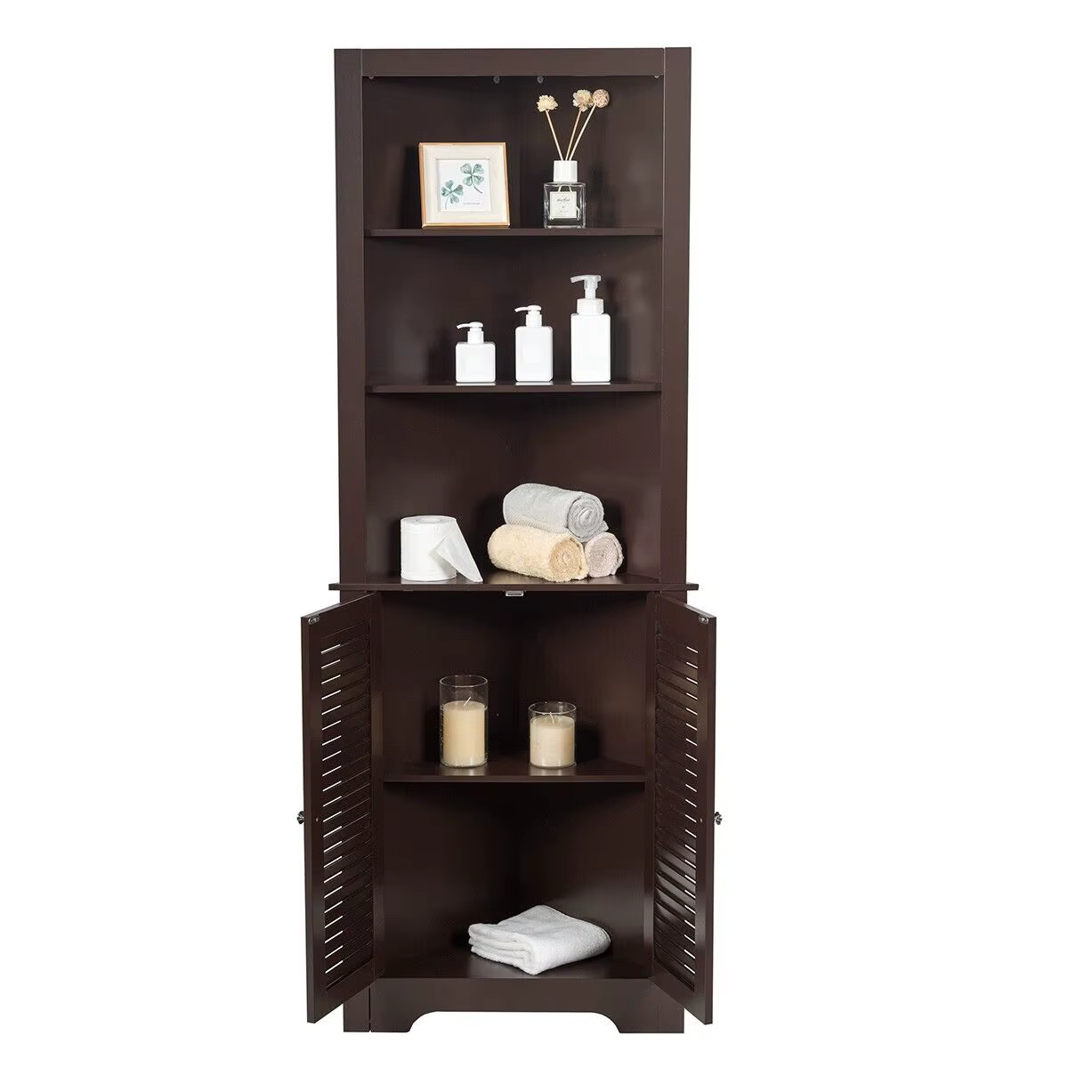 ERGOMASTER Bathroom Corner Storage Cabinet Free Standing Tall Bathroom Organizer 3 Shelves