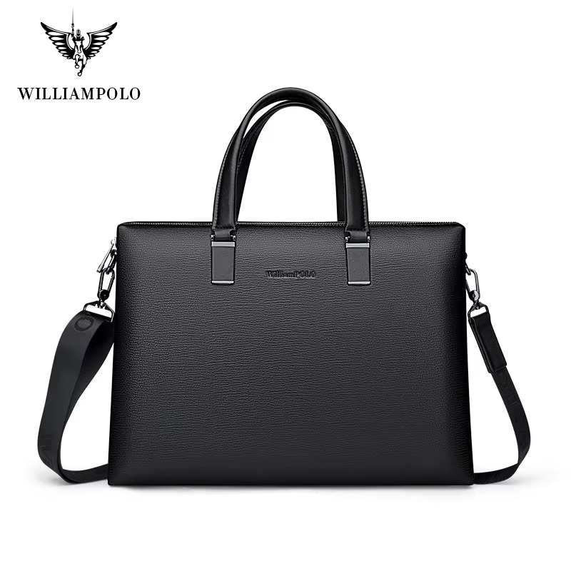 WILLIAMPOLO Men Briefcase High Quality Business Famous Brand Genuine Leather Shoulder Messenger Bags Office 14 inch Laptop bag