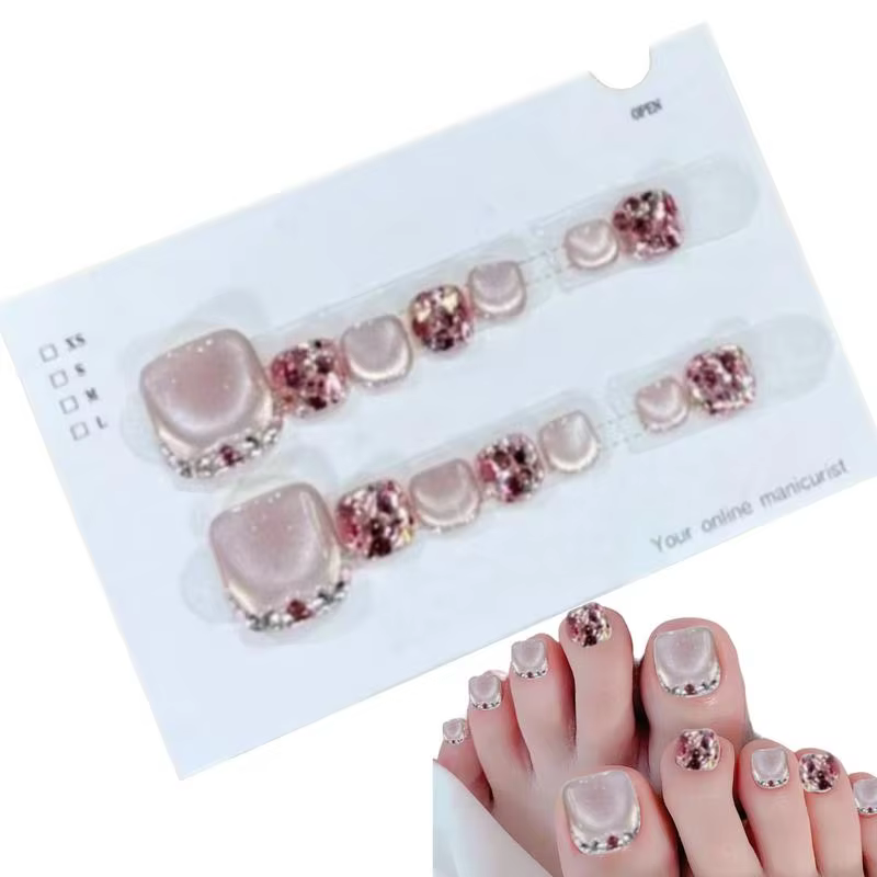 Toenails Glitter Glitter Press On Toe Nails Manicure Art Glossy Fake Toe Nails 14Pcs Sparkling Cat's Eye Toenail Girls Nail Art