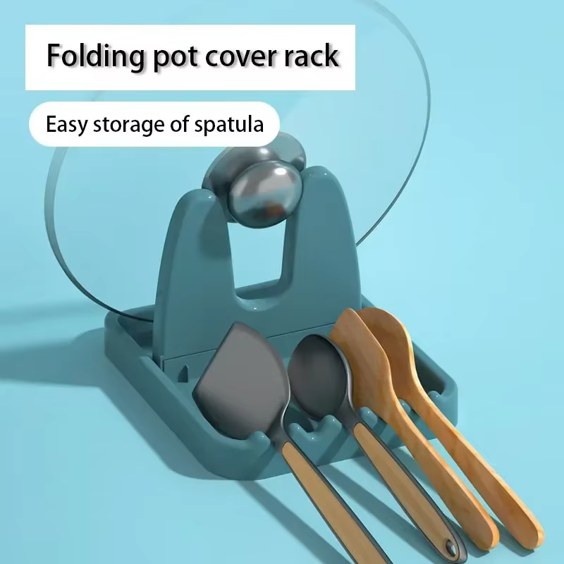 Folding Pot Lid Rack Stand Kitchen Cupboard Plastic Spoon Holder, Fork Flip Rack Fan Cover Lack