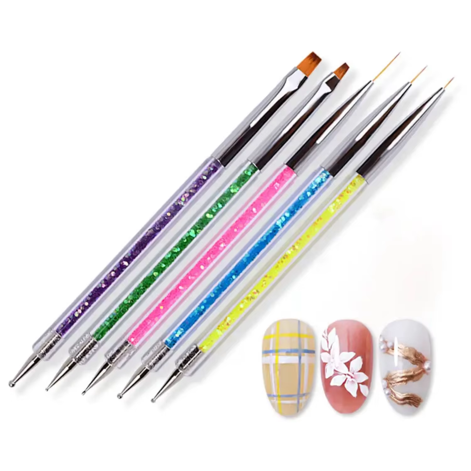 Expert Double Head High-Quality Acrylic Nail Brush Set - 5 Pcs for Exquisite and Creative DIY Nail Designs - Professional Dot Br