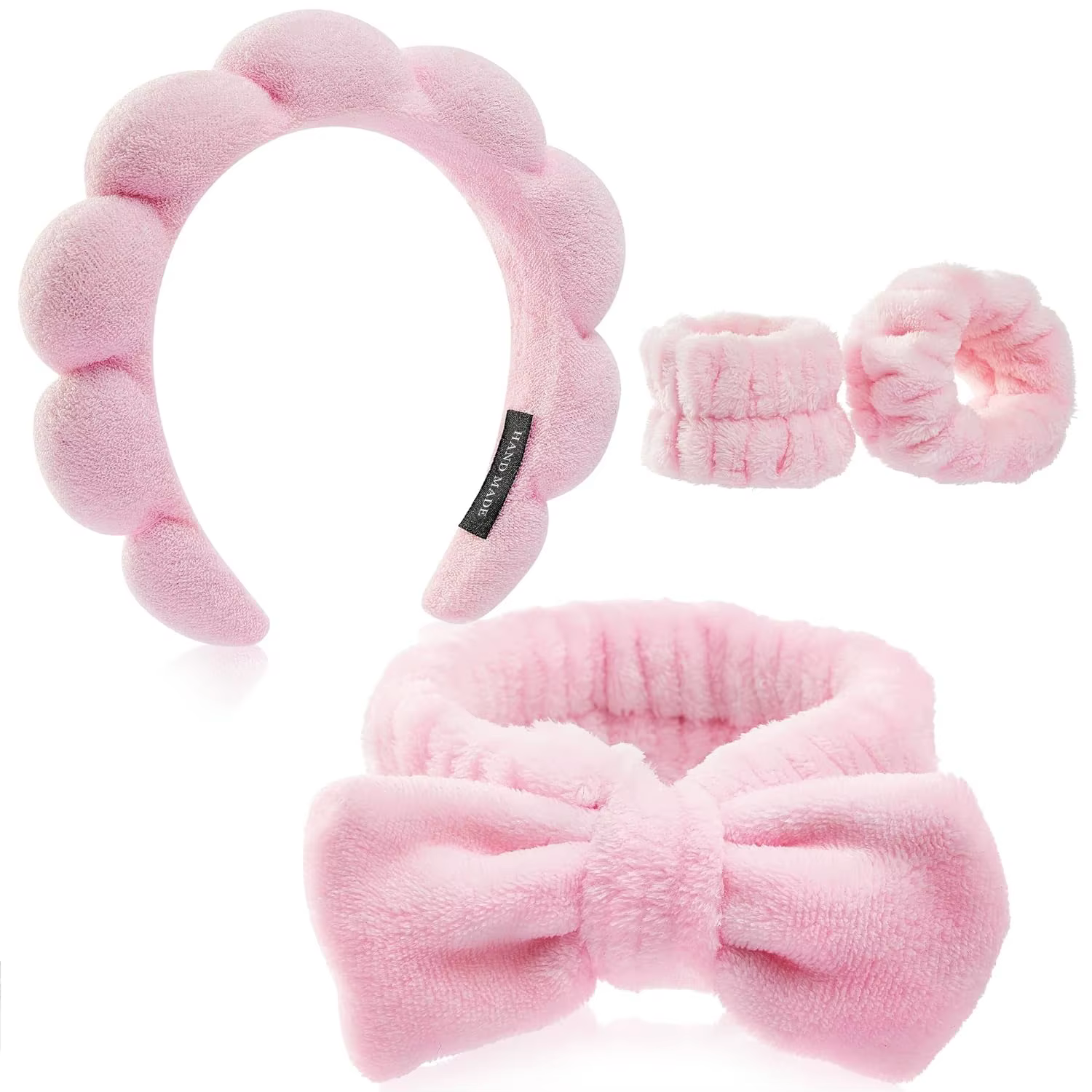 4 Pcs Spa Headband, Makeup Headband, Face Wash Headband, Sponge Hair Band Bow Tie Headband for Washing Face Wristband Set