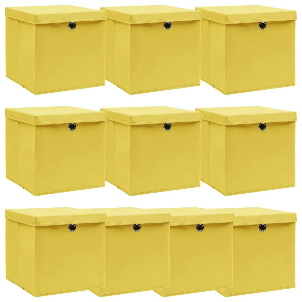 10-Piece Yellow Fabric Storage Boxes with Lids, 32x32x32 cm - Organize Your Space