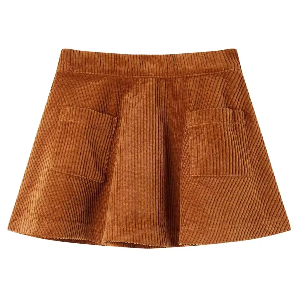Girls' Corduroy Skirt with Pockets in Cognac - Stylish and Comfortable for Kids, Size 104