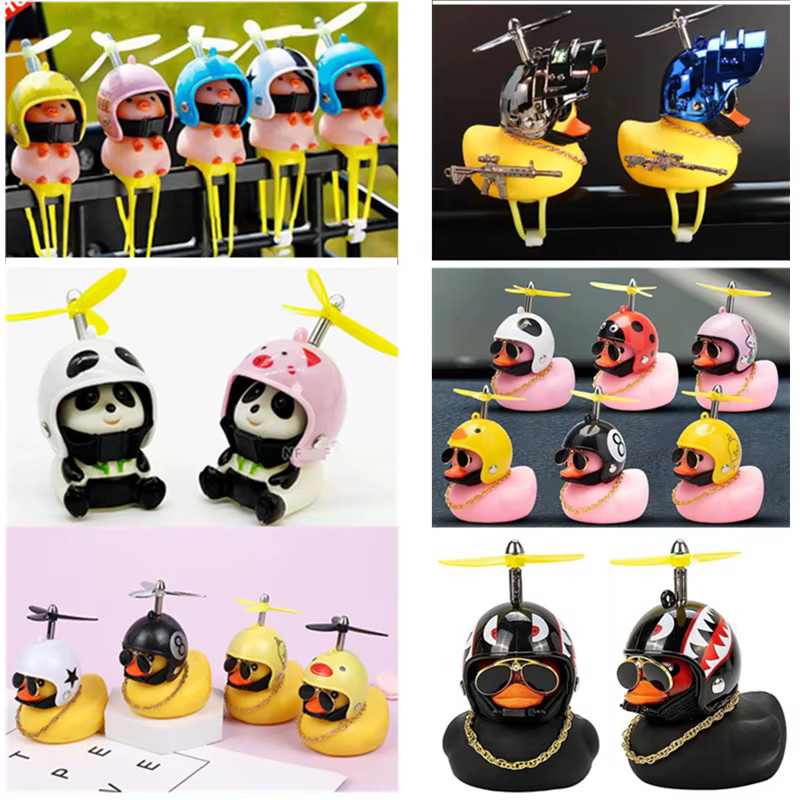 Car Styling Ornaments Car Little Yellow Duck Panda Pig Animal Toy Deaor Helmet Wind Broken Small Duck Bike Moto Driving Decor