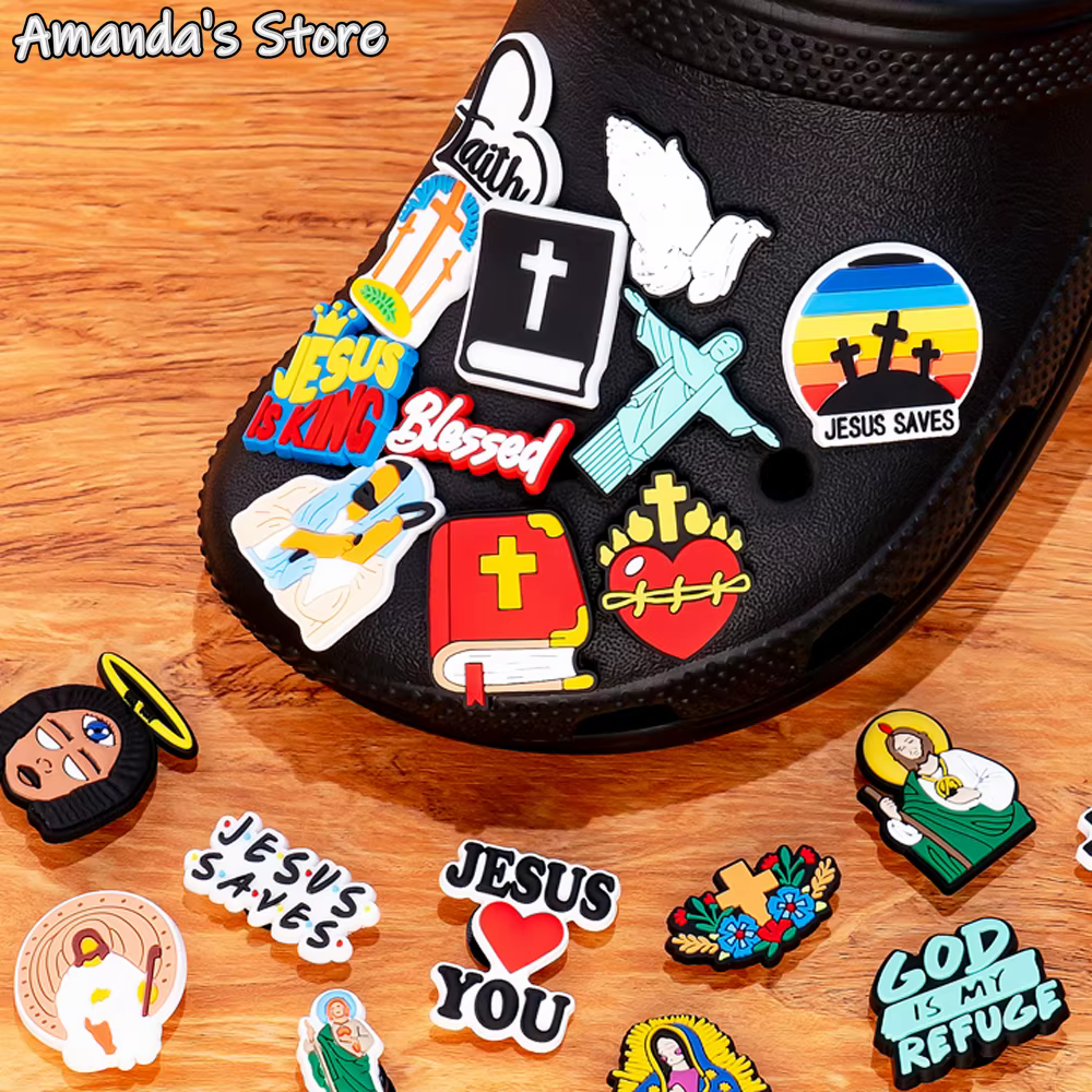 1pcs PVC Religious Jesus Clog Shoe Charms Holy Bible Shoe Decorations Pins for Woman Men Party Favor Gifts DIY Clips Accessories