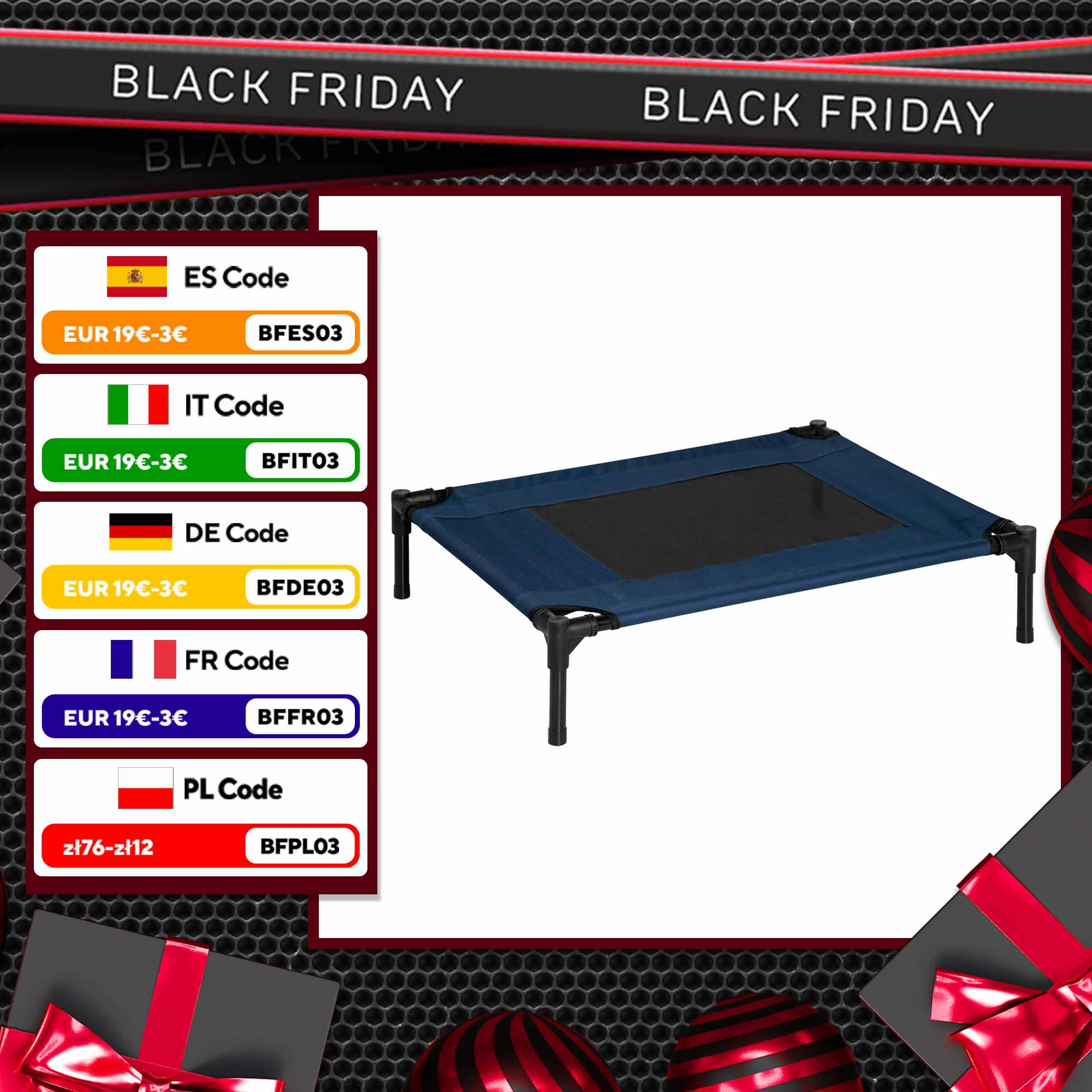 PawHut Cama Elevada Perros con Malla Transpirable Tela Oxford 76x61x18 cm Azul