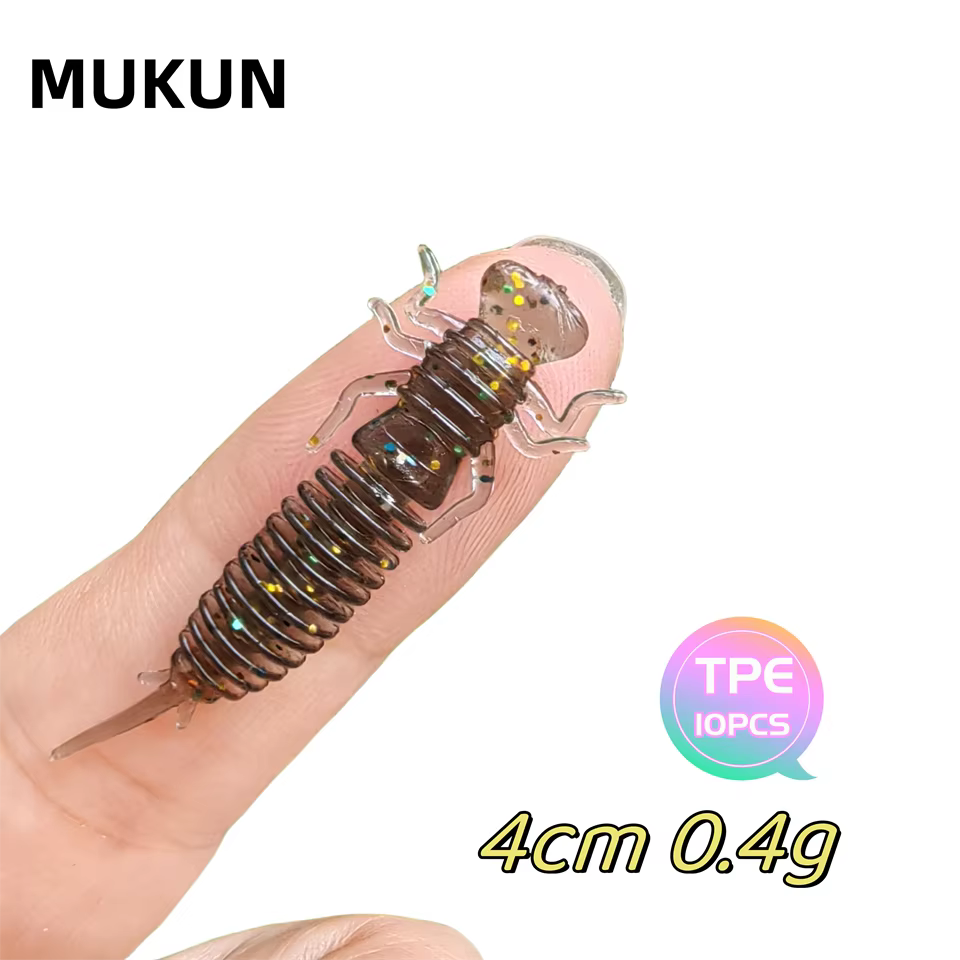 MUKUN 10PCS TPE Mini Soft Fishing Lures 0.4g/40mm Artificial Worm Silicone Bass Jigging Baits Bionic Bait Dragonfly Larva