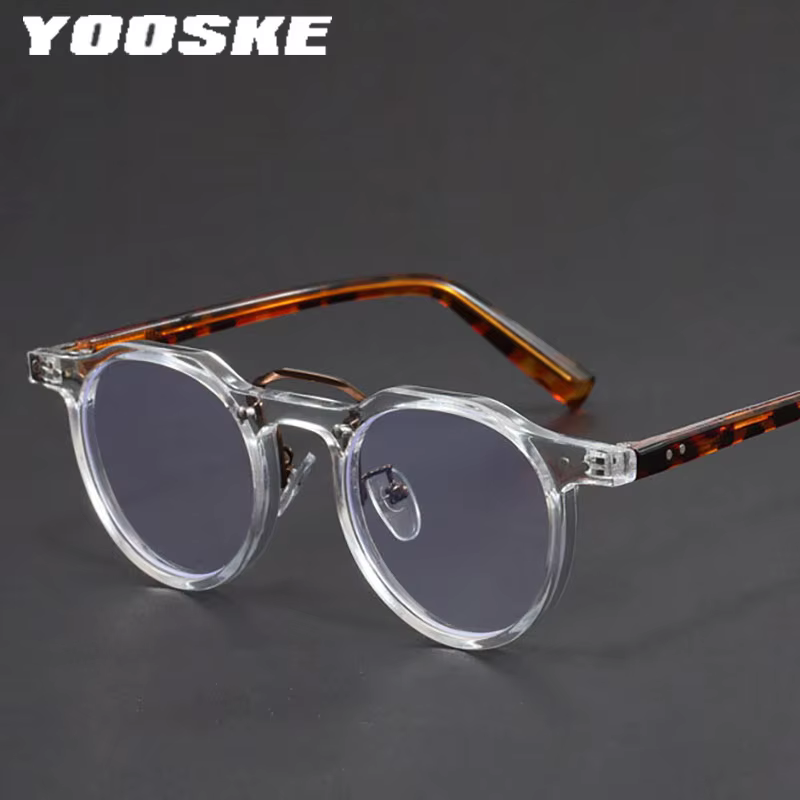 Trendy Round Glasses Small Round Frame Myopia Optical Unisex Eyeglasses Imitation Acetate Sturdy Metal Inset Eyewear Frame