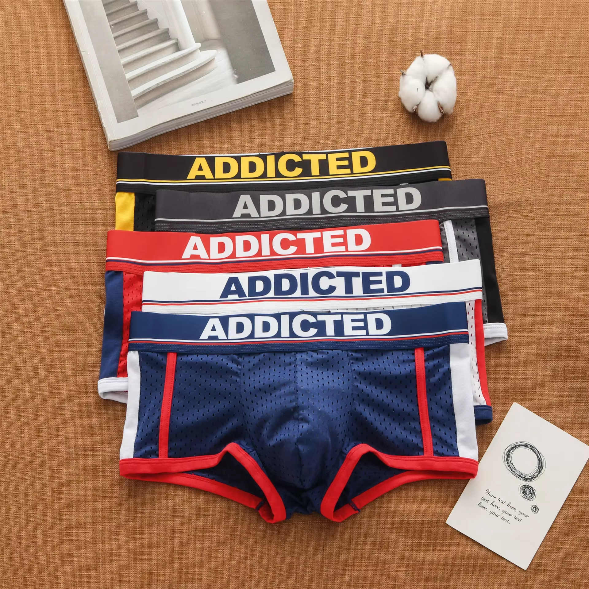 Addicted men's panties, low rise breathable ice silk mesh comfortable tide boxers