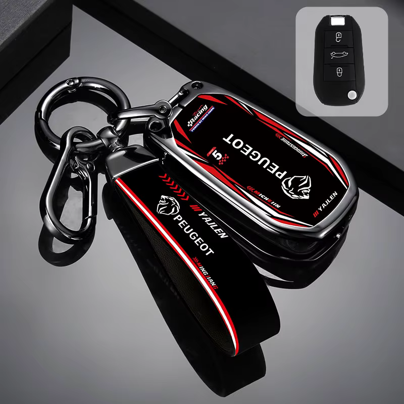 Zinc Alloy Car Key Case Full Cover Key Bag Shell Holder Fob For Peugeot 208 308 408 508 2008 3008 4008 5008 Interior Accessories