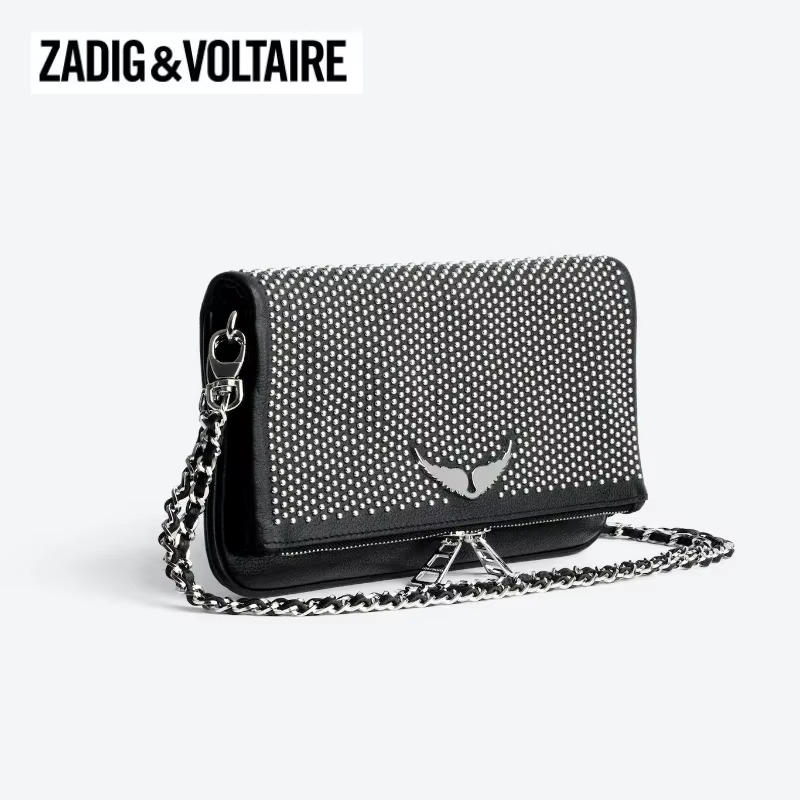 ZADIG & VOLTAIRE Bag Luxury Designer Brand Women Wings Classic Bags Vintage Black Rocky Studded Shoulder Crossbody Party Sachet