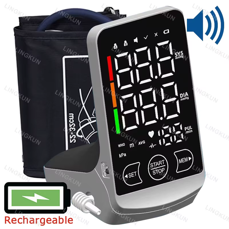 English/Spanish Voice Large Display Screen Rechargeable Automatic Tonometer Arm Blood Pressure Monitor Digital Tensiometer