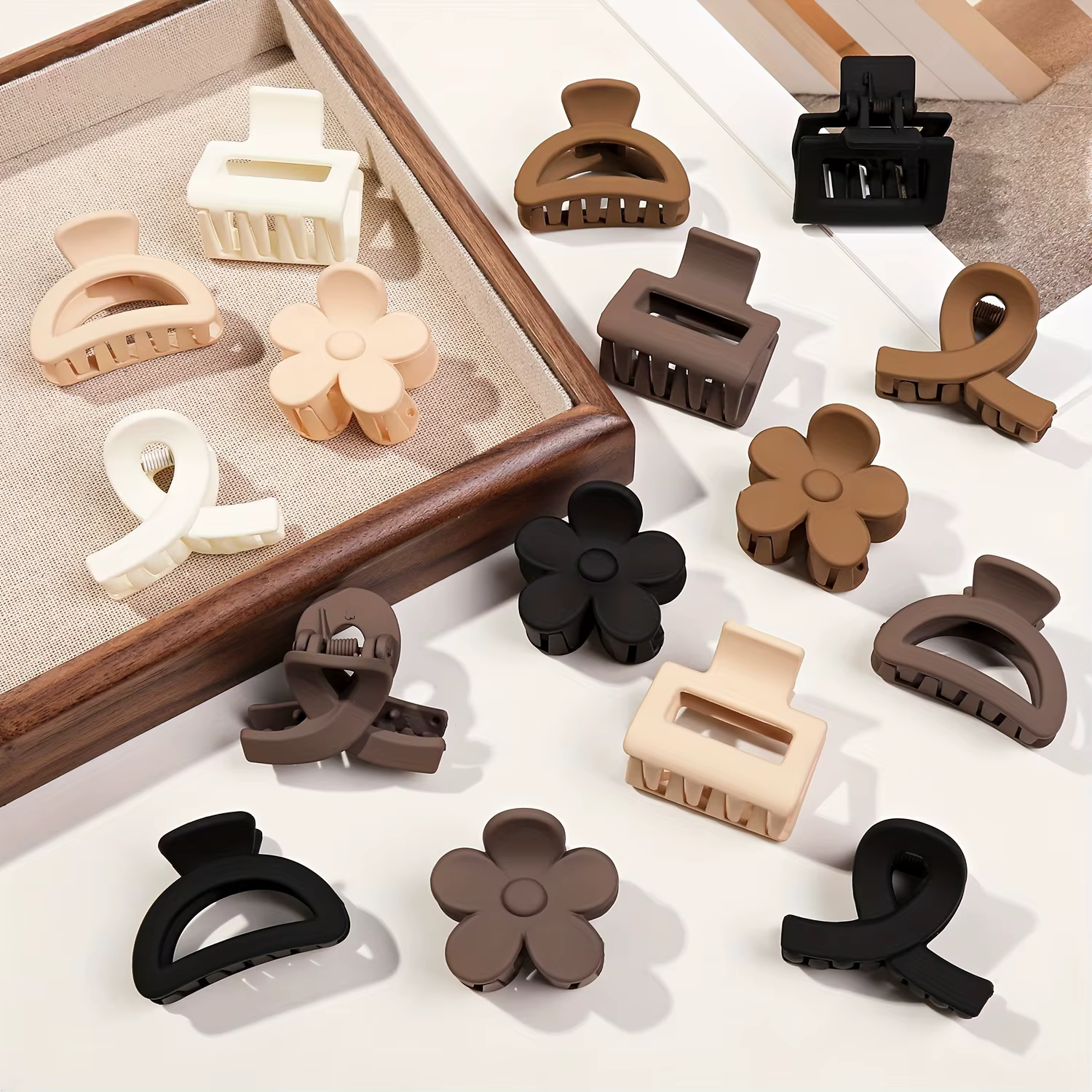 5 Pcs Small Flower Hair Claw Clips for Women Girls,Matte Rectange Jaw Clips,Semicircle Barrettes for Thin Hair