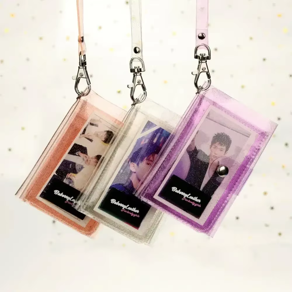 New Transparent ID Card Holder PVC Folding Short Wallet Ins Korean Fashion Women Girl Glitter Cut Cards Purse 2023