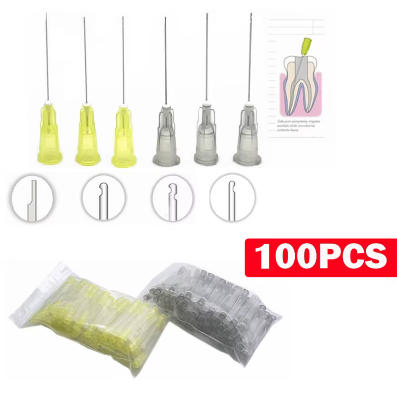 100pcs Dental Irrigation Needle Oral Sterile Endodontic Irrigation Needle Tips 30GA Plain Ends Notched Endo Needle Tip Syringe
