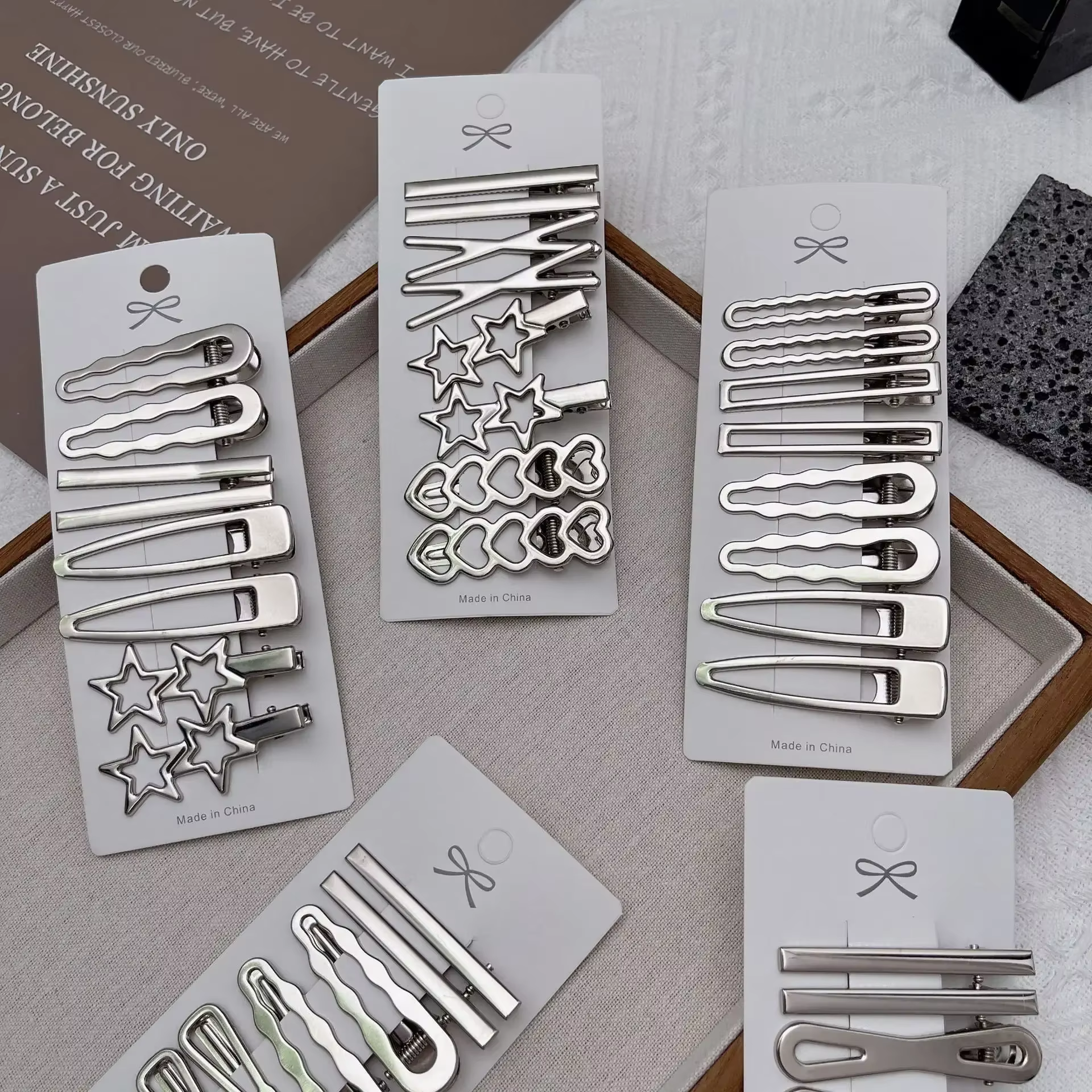 Korean 8pcs Metal Silver Hair Clips Girls High Quality Geometric Fashion Barrettes Headwear Women Hair Accessories