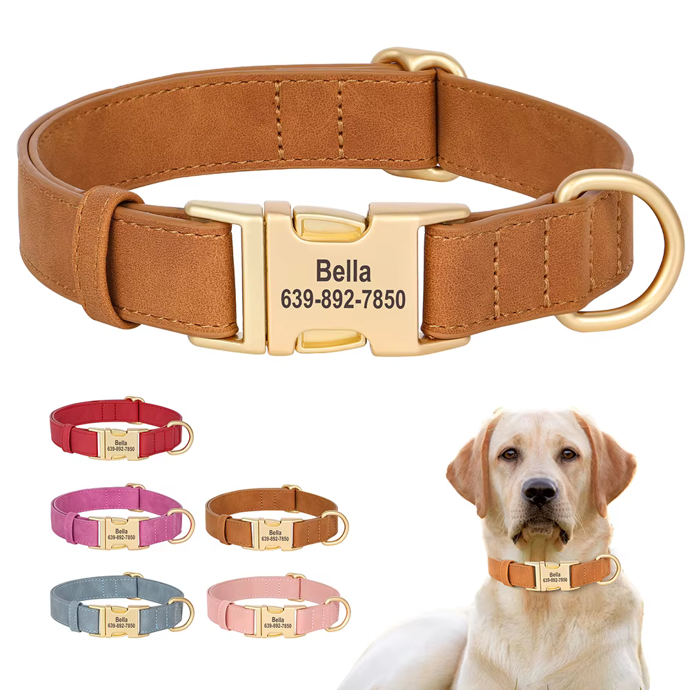 Personalized Dog Collar PU Leather Dog Collars Free Custom Metal Buckle Pet Necklace for Small Medium Large Dogs Pitbull Bulldog