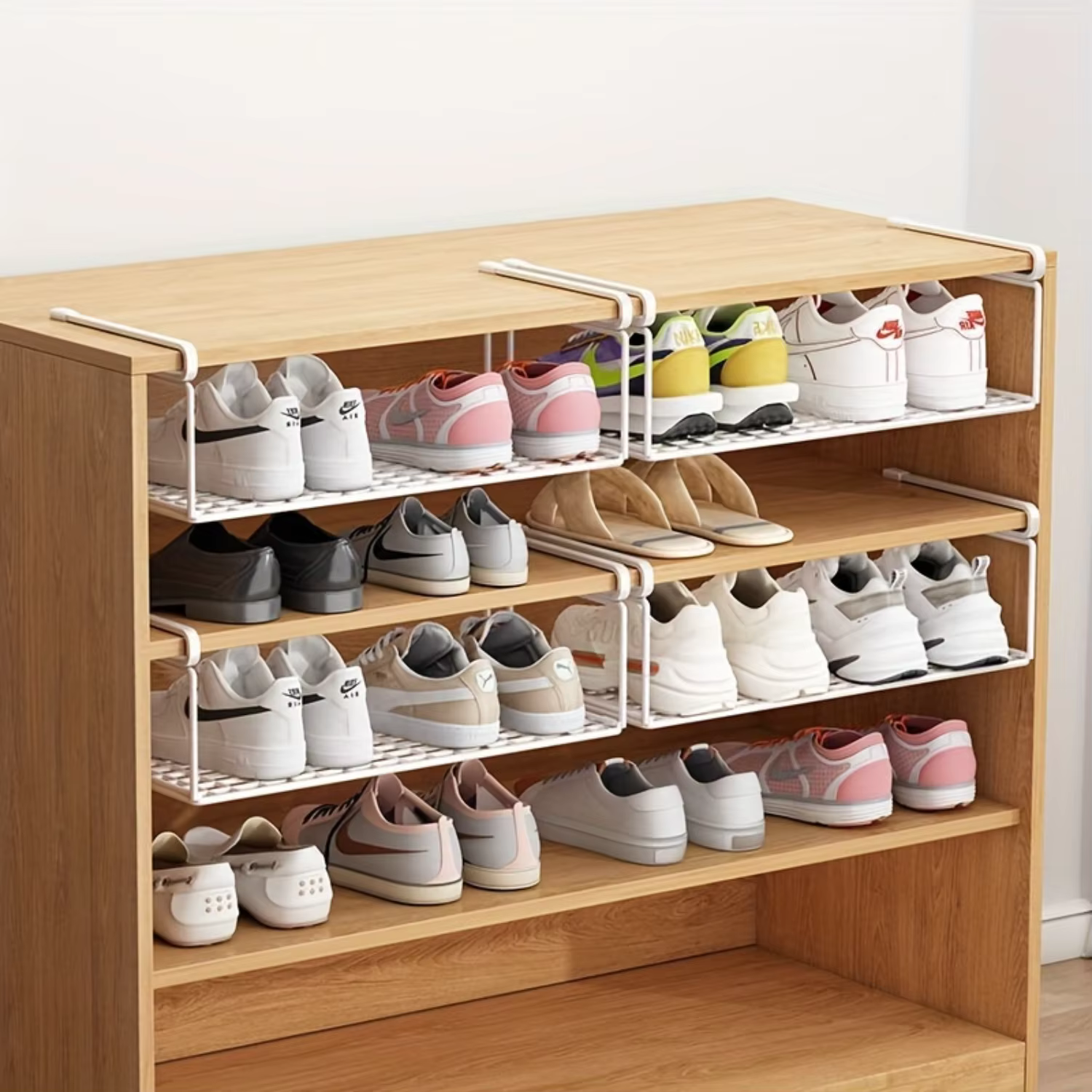 "Sleek" 2-Piece Space-Saving Layered Shoe Rack - Foldable Metal Organizer For Closet, Bedroom & Dorm