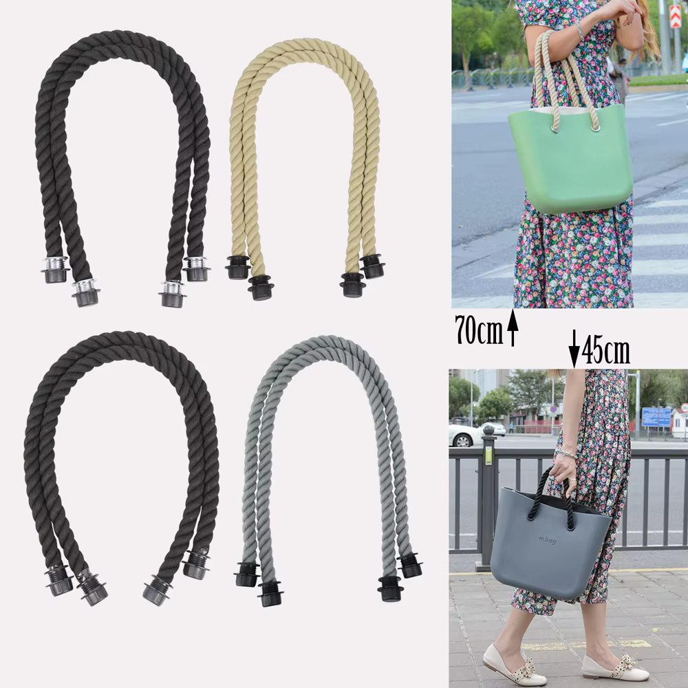 New Tanqu 1 Pair Long Short Black Natural Hemp Rope Handle for O Bag Accesorios Obag Women Handbags Classic Mini EVA Handbags