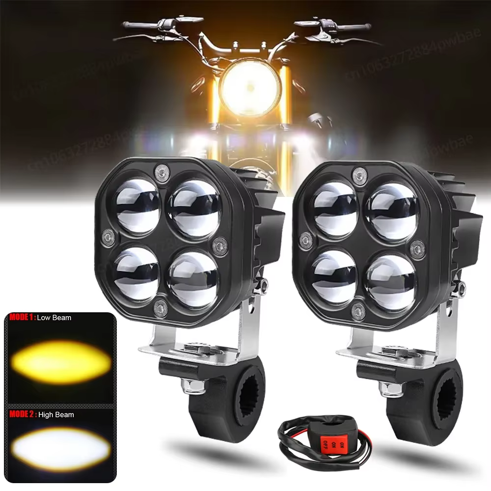3 Inch Motorcycle LEDs Spotlight Fog Light White Yellow Auxiliary Headlight Driving Lamp for Car Motorbike ATV SUV Cab 50000LM