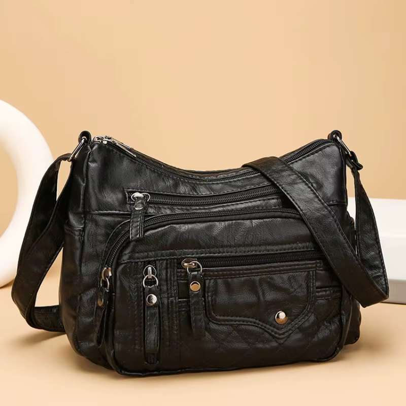 Soft PU Leather Waterproof Shoulder Bag Women Retro Casual Crossbody Bag Multiple Pockets Large Capacity Classic All Match Bags