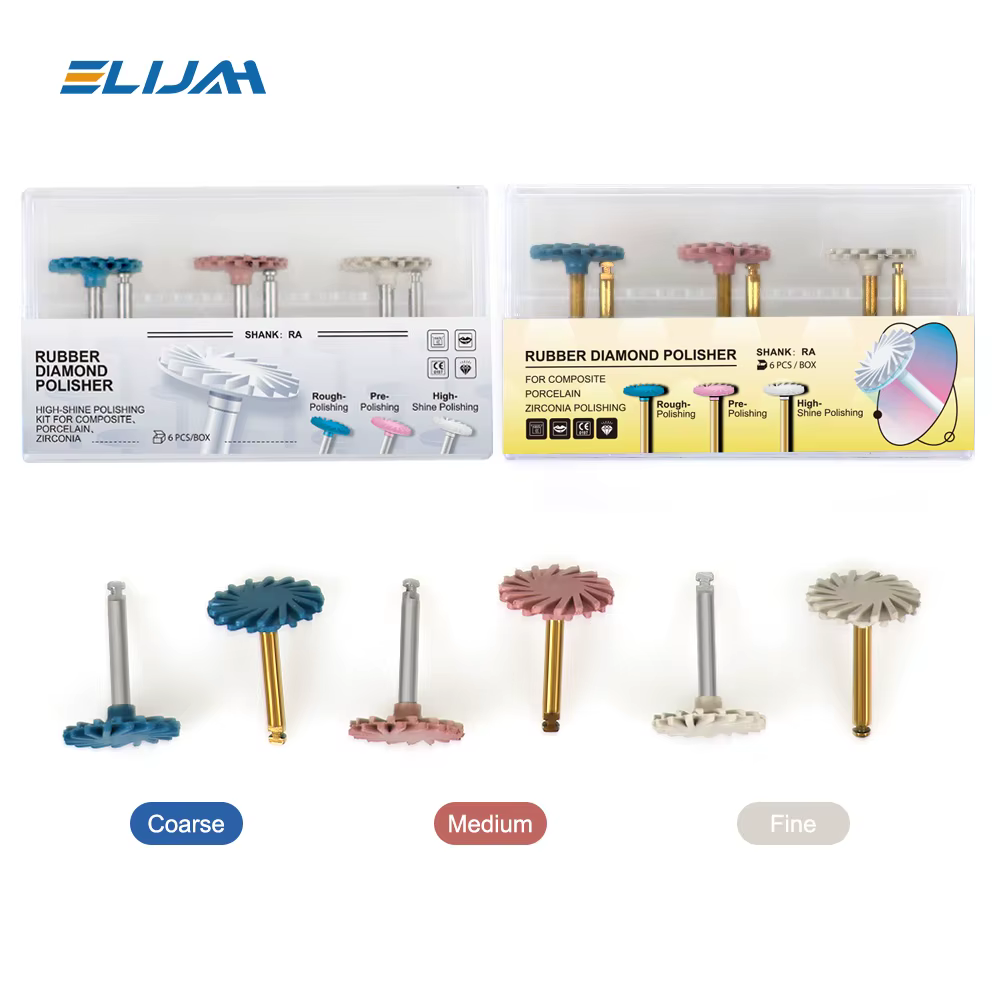 6Pcs/Set Dental Rubber Polisher Composite Resin Diamond System RA Polishing Disc Wheel Kit 14mm Spiral Flex Golden Silver Tool