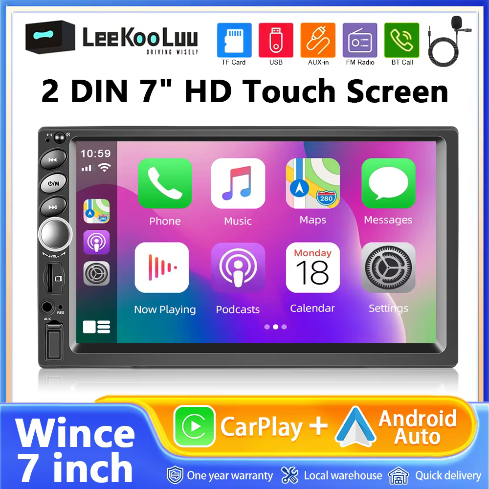 Leekooluu 2 Din Wired Carplay Auto Car MP5 Player Autoradio Audio Stereo 7" Screen FM Receiver Bluetooth Steer Wheel Control