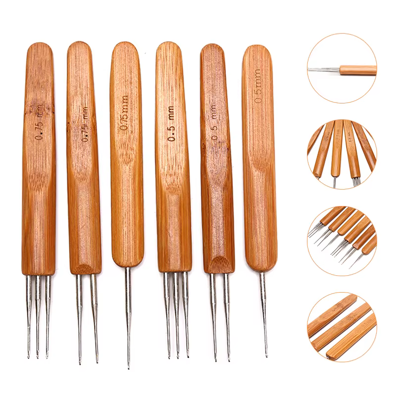 Crochet Hook Dreads Loc Crochet Needle Wooden Handle 0.5Mm 0.75Mm For Dreadlocks Braids Hair Making Needle Tools For Dreads