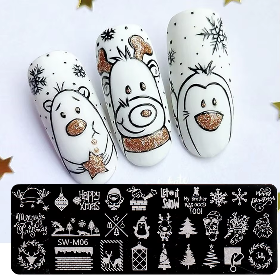 Christmas Cute Anime Nail Stamping Plate Winter Snowflakes Sweater Elk Design Painting Stencil Tools DIY Decoration Image LYSW-M
