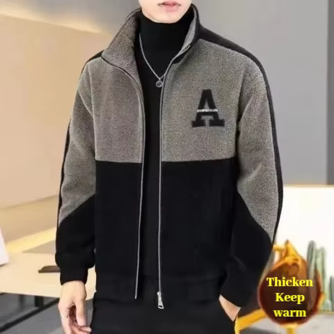 Autumn and Winter Men's Jacket, High-end Color Blocked Fashion Stand Up Collar Jacket, Casual Warm Windproof Winter Men's Jacket