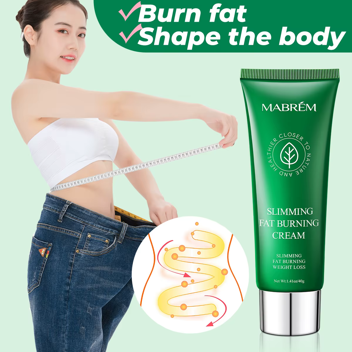 MABREM Slimming Body Cream Weight Lose Anti Winkles Firming And Delicate Fat Burning Cream Anti Cellulite Skin Shaping Curves40g